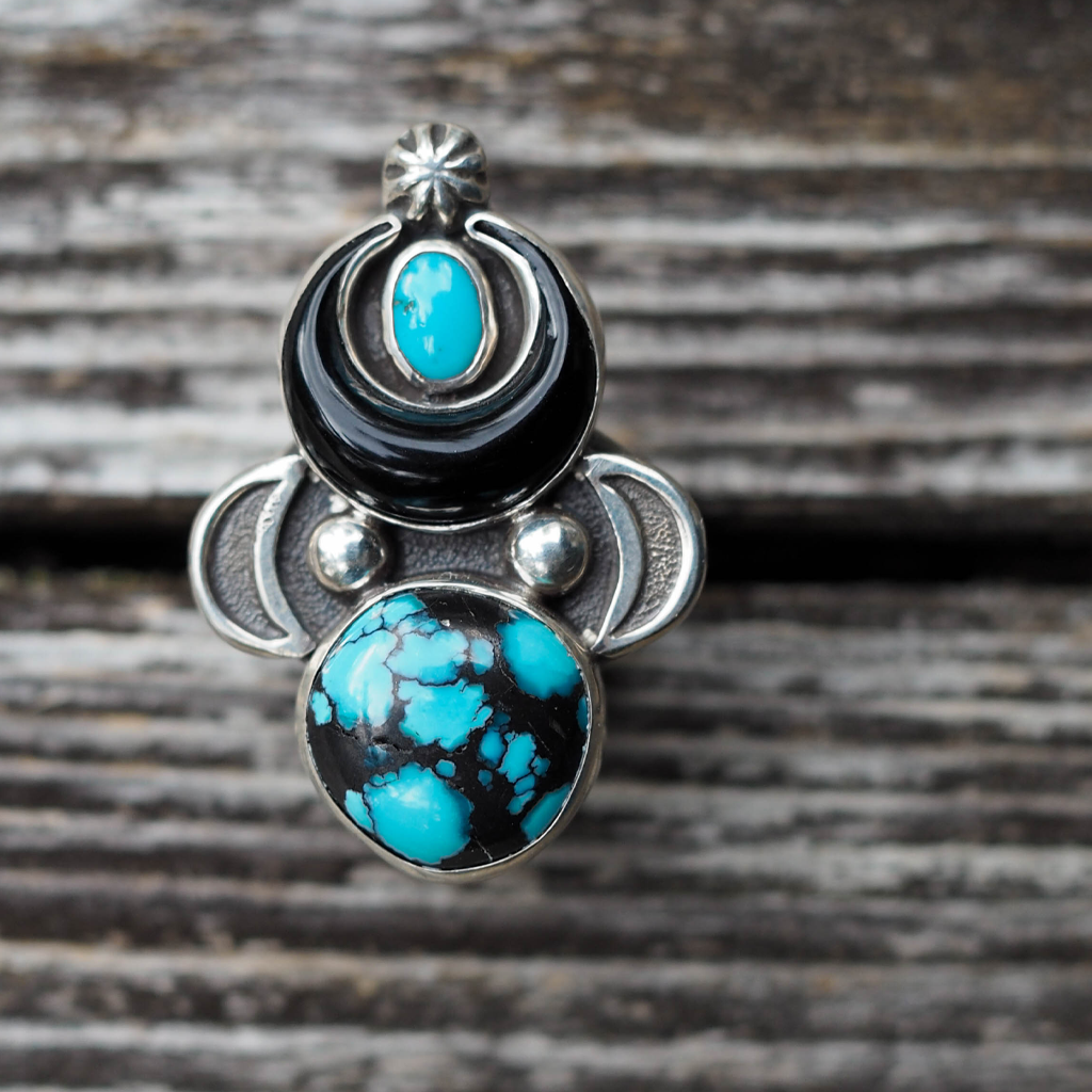 cloud mtn + blue gem turquoise crescent ring | sz 8