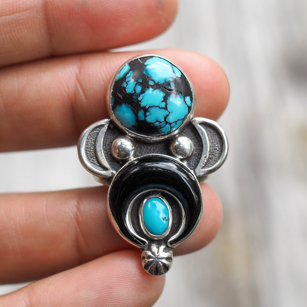 cloud mtn + blue gem turquoise crescent ring | sz 8