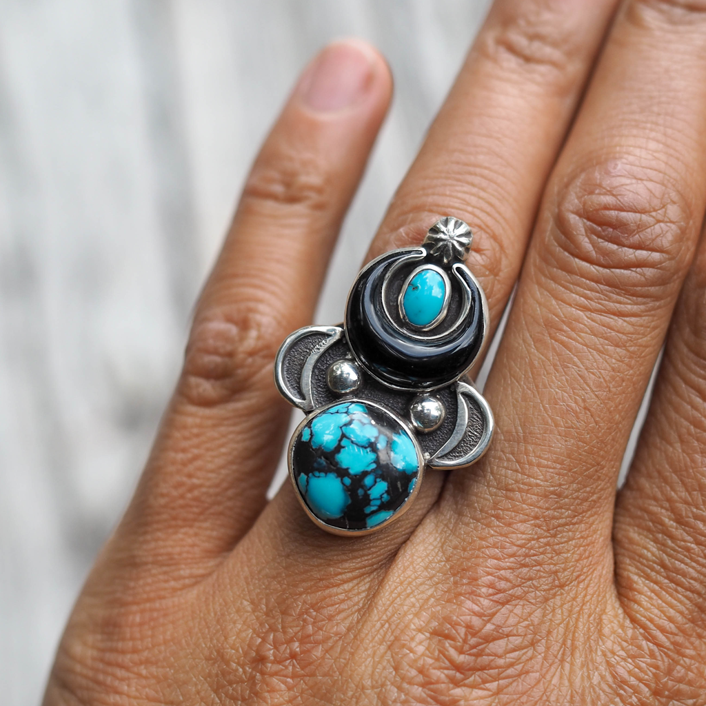 cloud mtn + blue gem turquoise crescent ring | sz 8