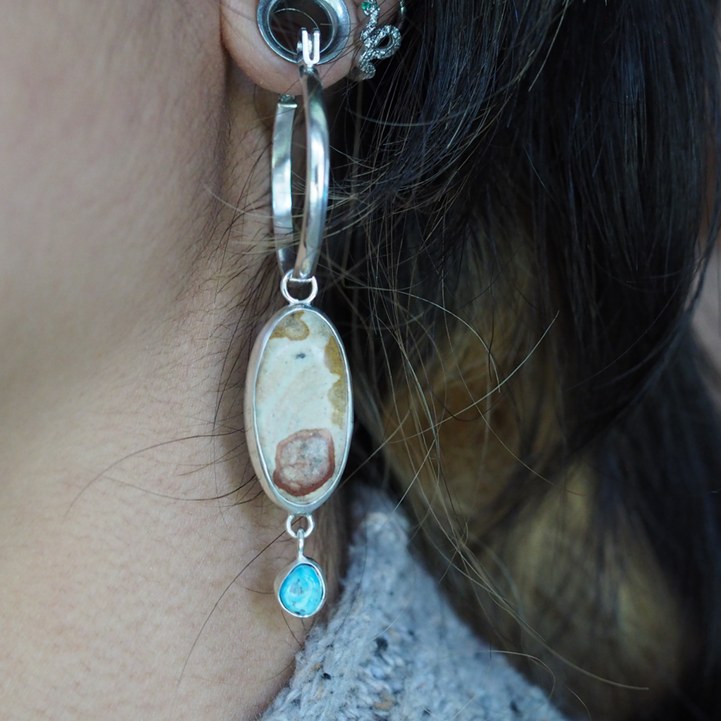 river jasper + turquoise charm hoop earrings