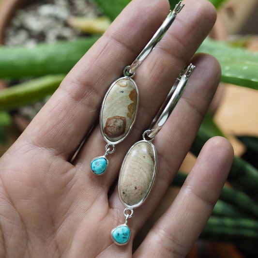 river jasper + turquoise charm hoop earrings