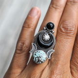 sand hill turquoise+onyx crescent ring | sz 8.5