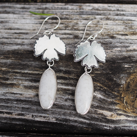 white quartz vanilla leaf earrings