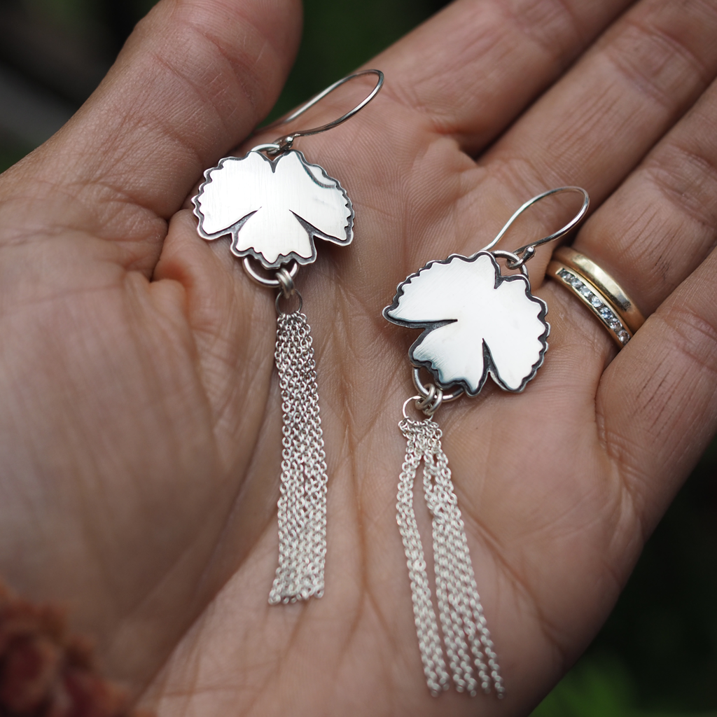 tasseled vanilla leaf earrings