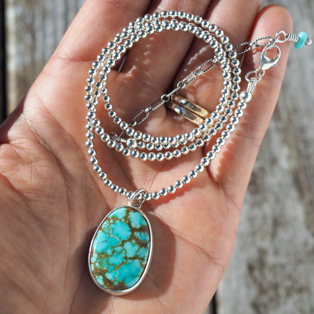 #8 turquoise + sterling bead necklace